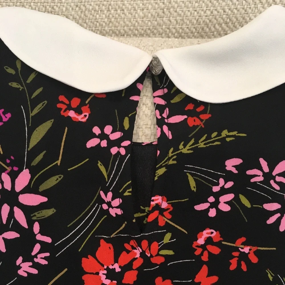 CeCe Floral Short Sleeve Top With Collar, Size XS - Picture 3 of 5